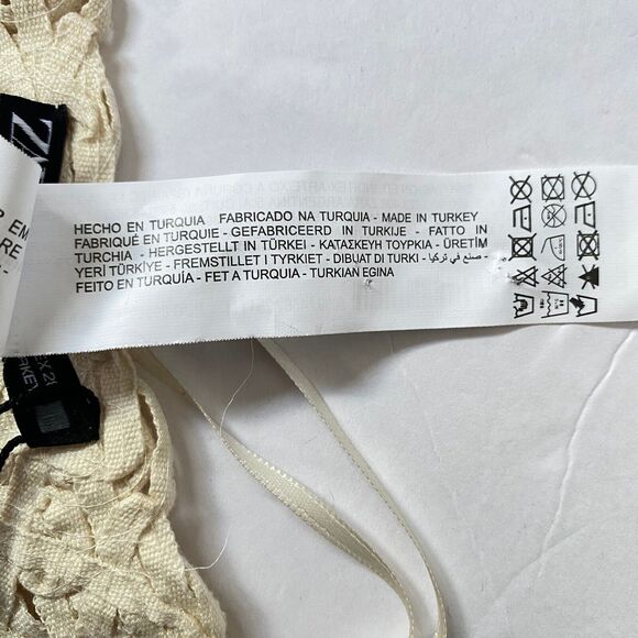 Zara Halter Top Women Size Medium Cream Floral Crochet 100% Cotton Ties NWT - Picture 13 of 15
